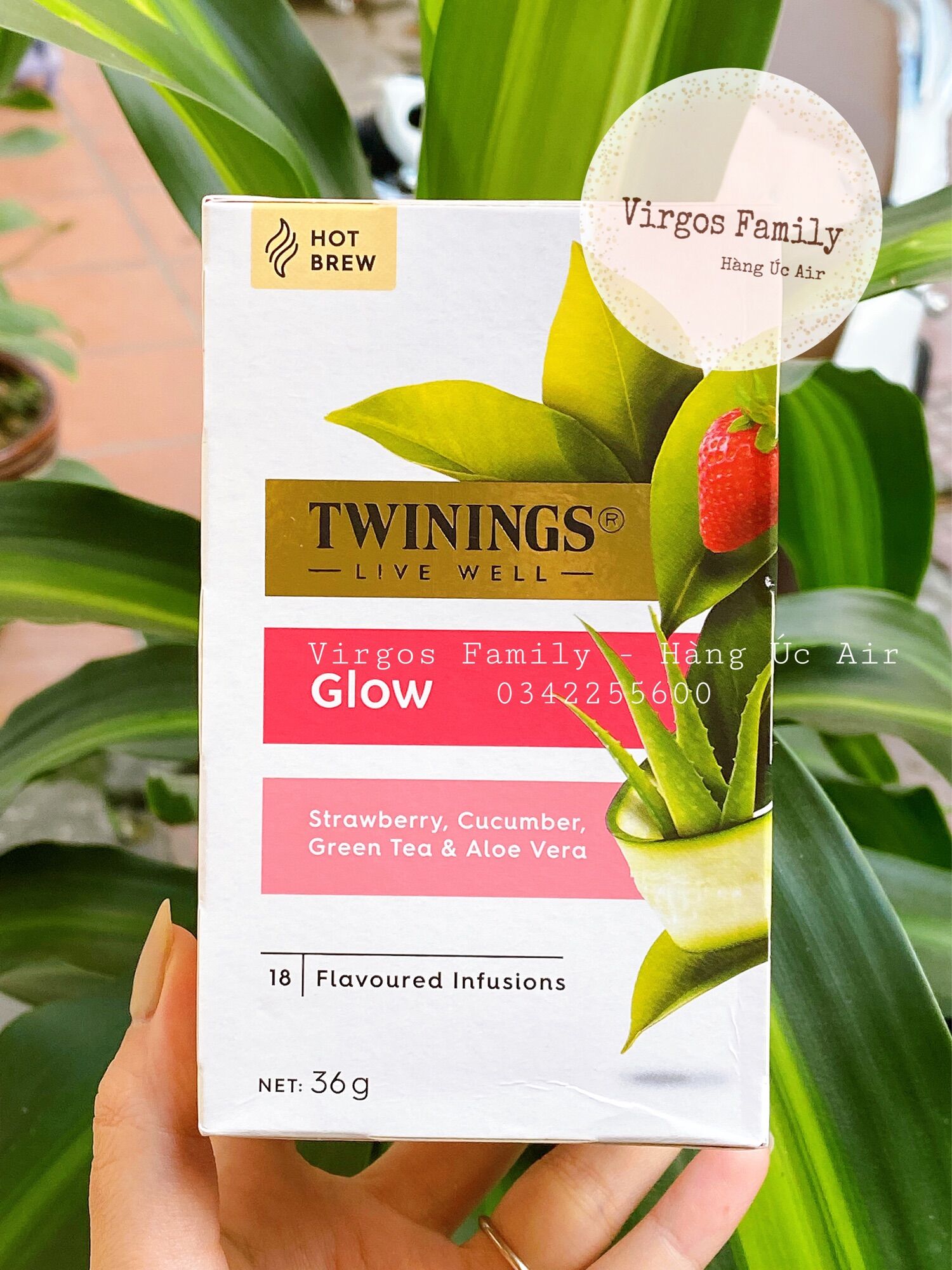 Trà thảo mộc Twinings Glow đẹp da, móng tóc hộp 18 gói