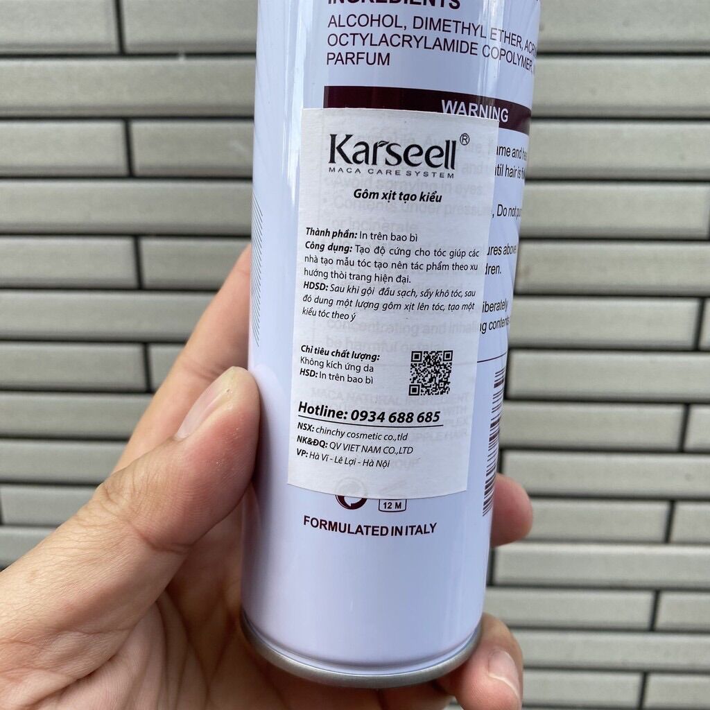 [HCM]Gôm xịt cứng tóc Karseell Spray Italy 380ml