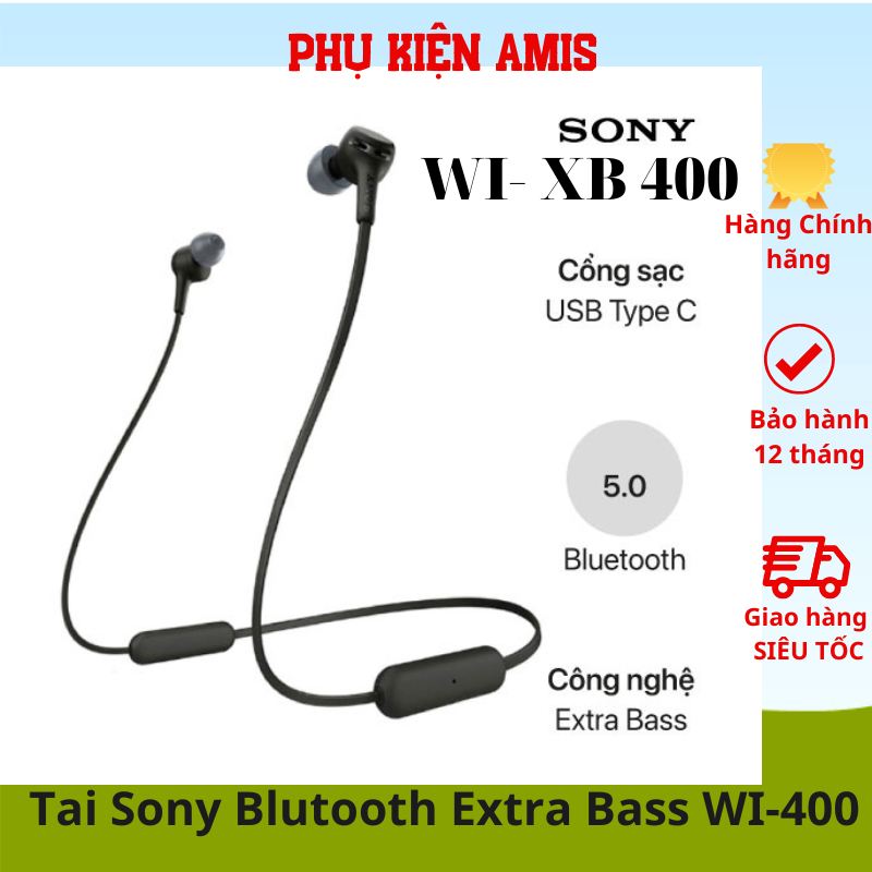 Tai nghe Bluetooth Sony WI-XB400, Tai nghe không dây Sony Extra bass