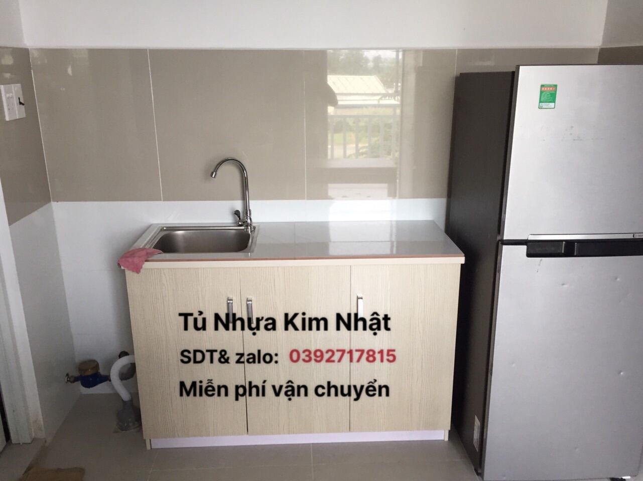 Tủ bếp mini nhựa Đài Loan sẵn bồn rửa thích hợp cho các phòng trọ giá