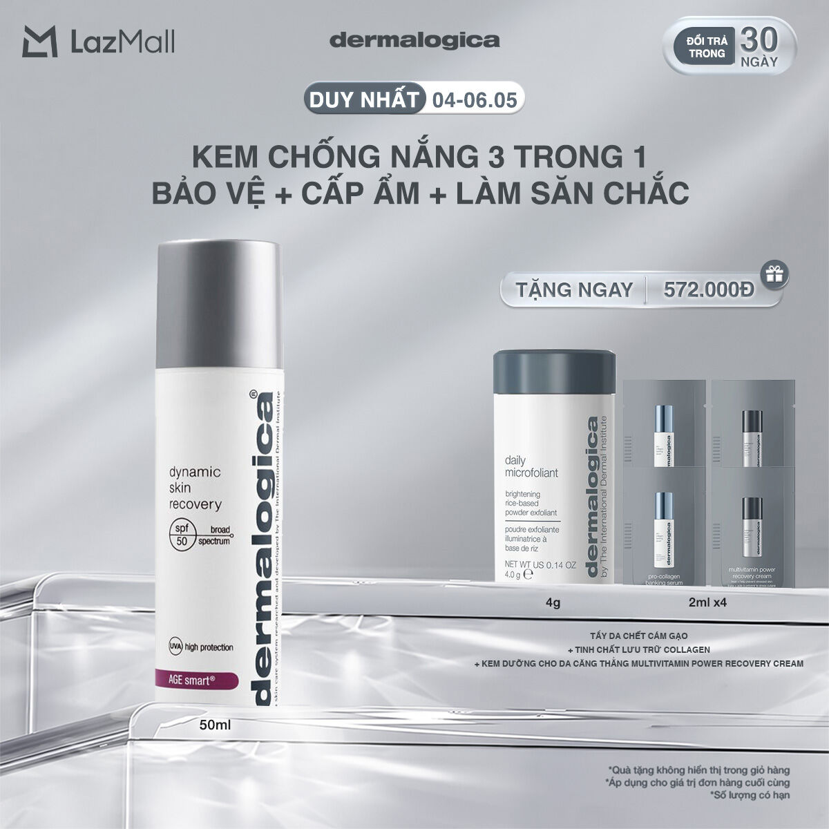 Kem chống nắng 3 trong 1 dermalogica dynamic skin recovery spf50 bảo vệ da, làm săn chắc và dưỡng ẩm 50ml