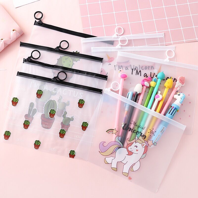 Túi zip đựng bút a5 nhiều mẫu dễ thương