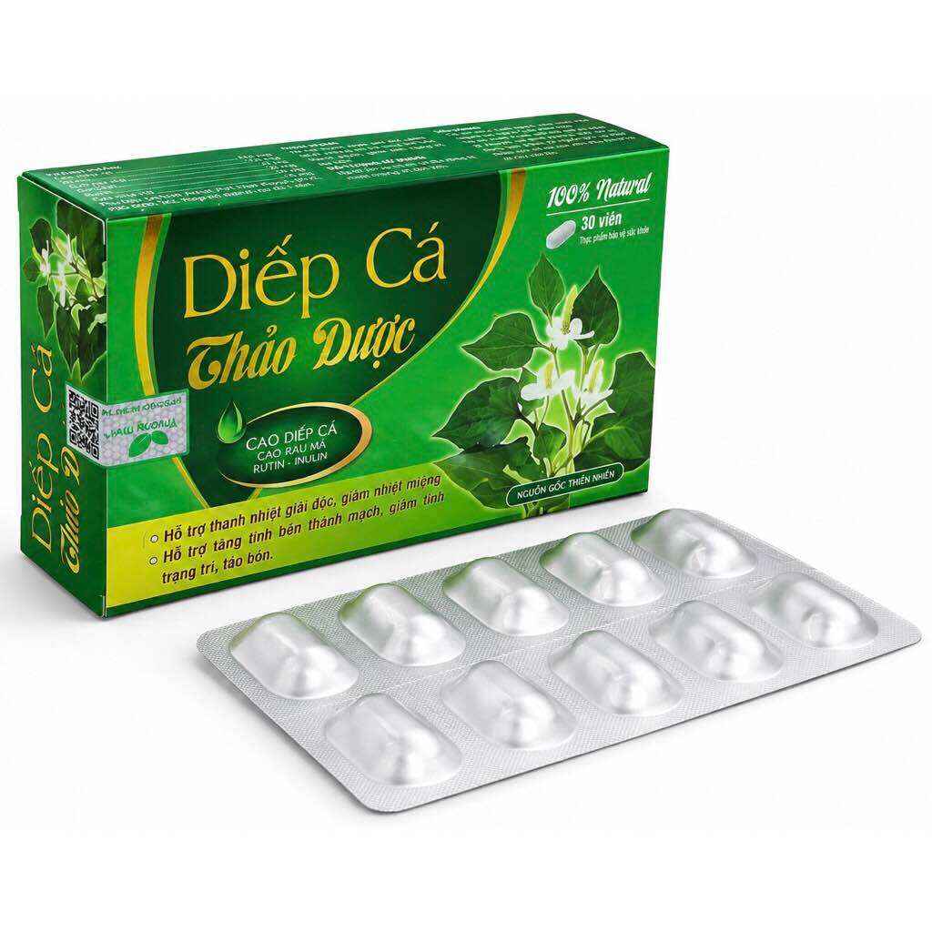 Viên uống Diếp Cá Thảo Dược (Hộp 30 viên) Hỗ trợ cải thiện tình trạng táo bón và bệnh trĩ.