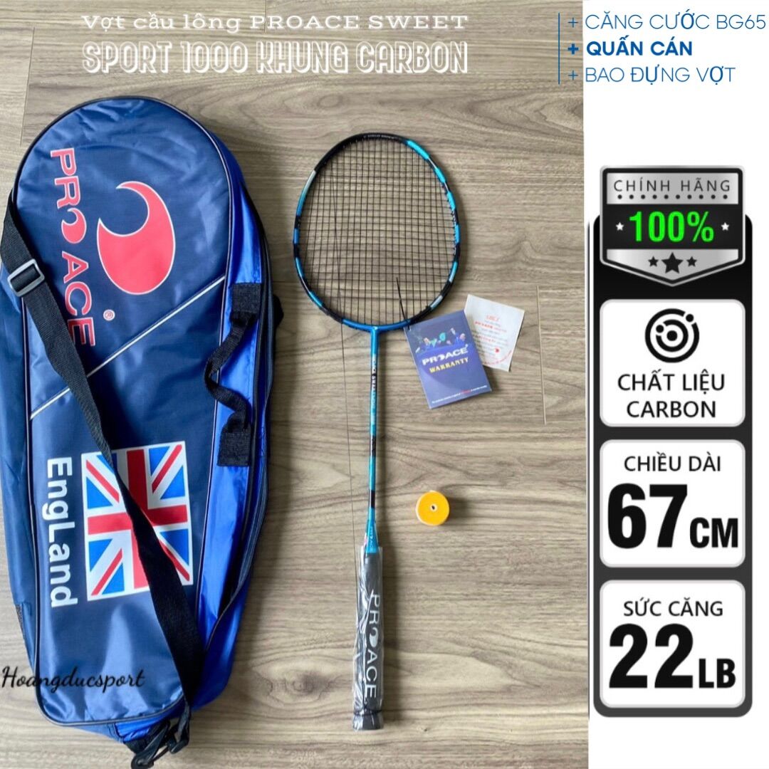 Vợt cầu lông proace sweetsport 1000 hỗ trợ căng cước và tặng quấn cán vợt