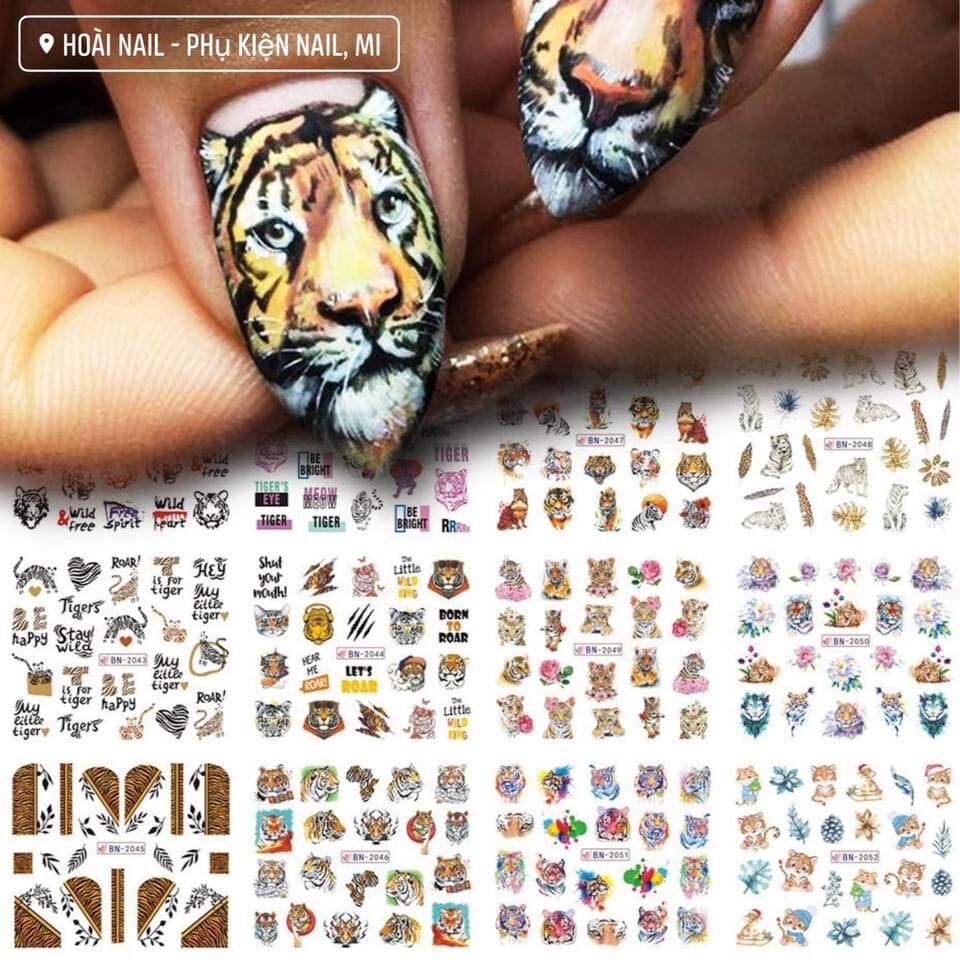 Sticker nước dán móng tay hổ báo cáo chồn
