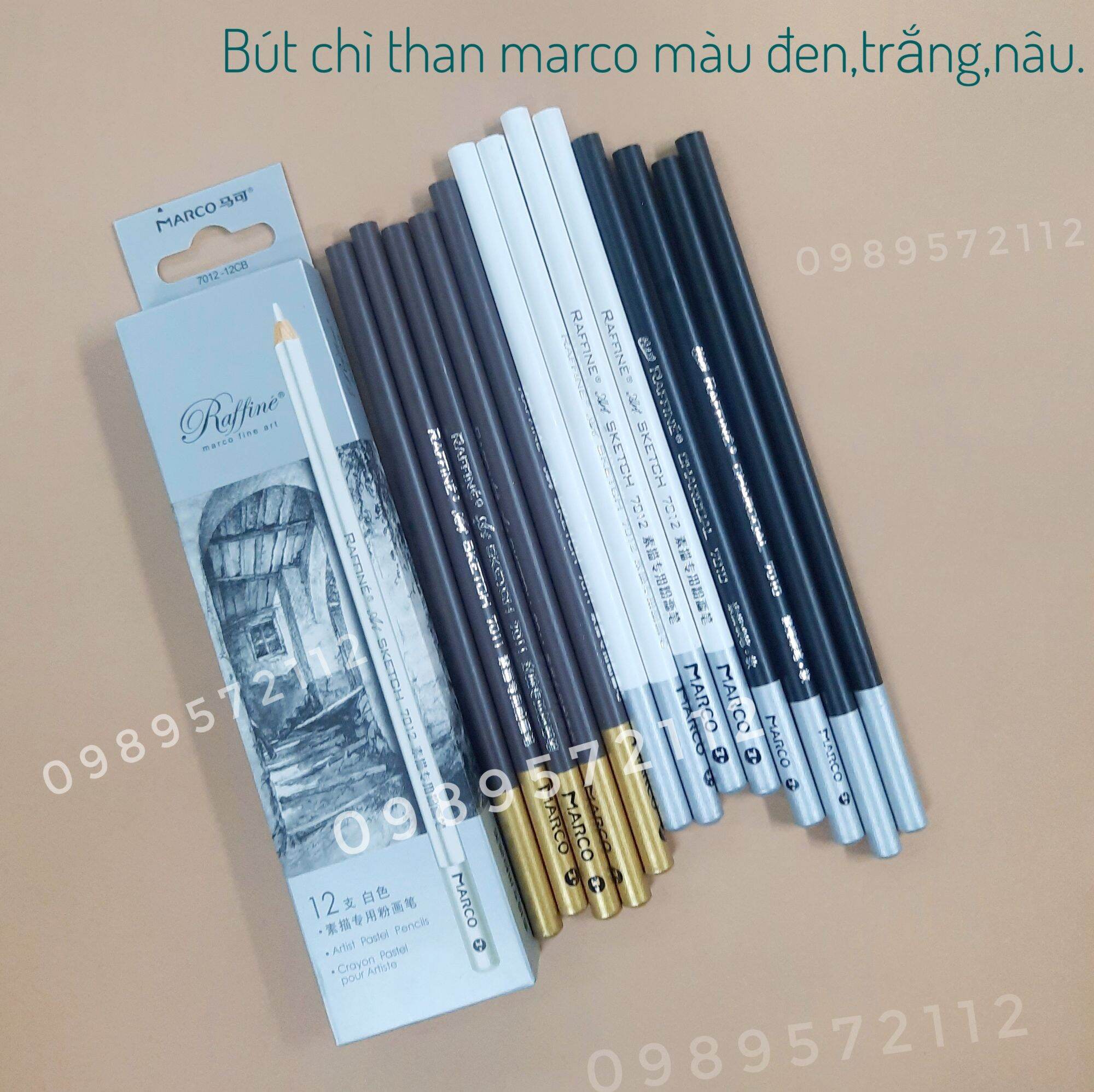 Bút chì than marco màu đen,nâu,trắng 7010.