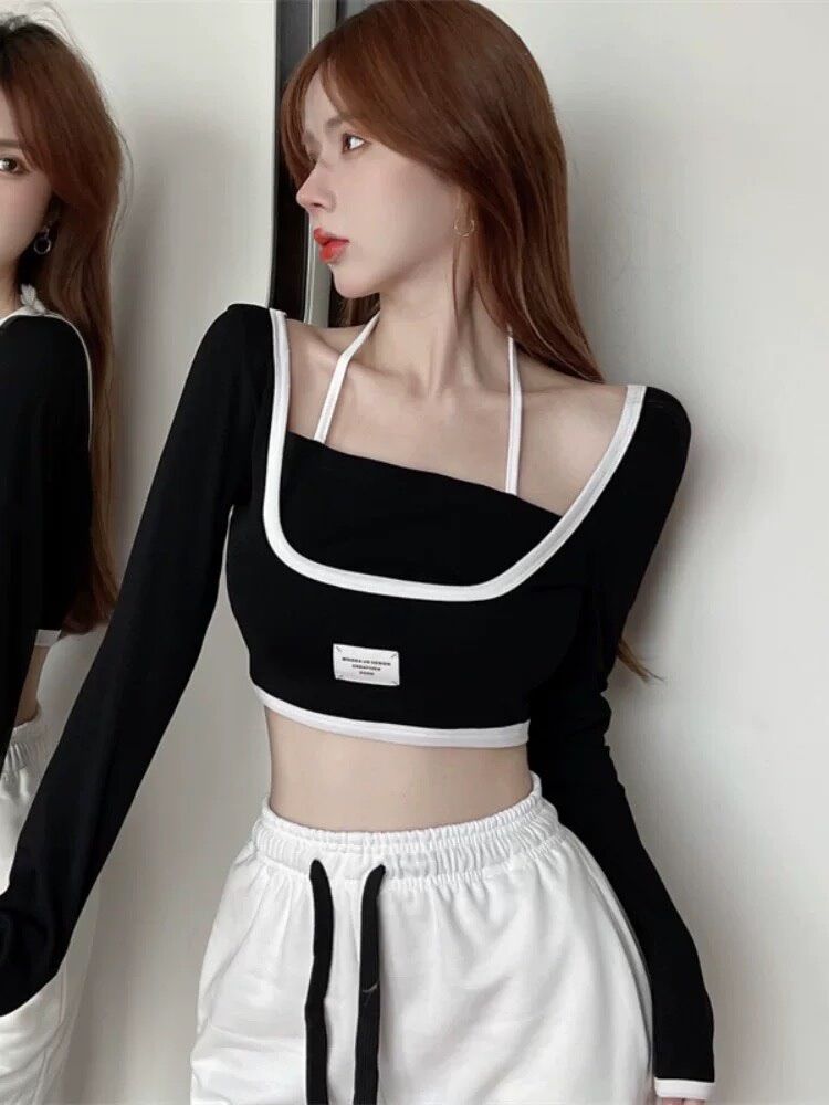 Áo tay dài cổ u viền yếm logo BG