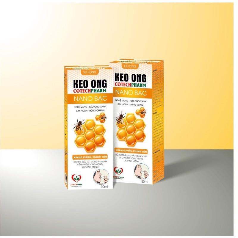 XỊT HỌNG KEO ONG NANO BẠC - Chai 30ml -giảm ho ,đau ngứa rát họng - Xịt họng keo ong xanh - Xịt họng keo ong Cotechpharm
