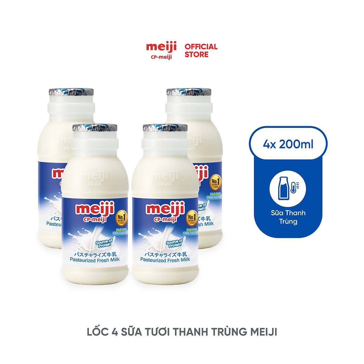 Sữa Tươi Thanh Trùng Meiji Nhật vị nguyên chất 200ml - Lốc 4 hộp