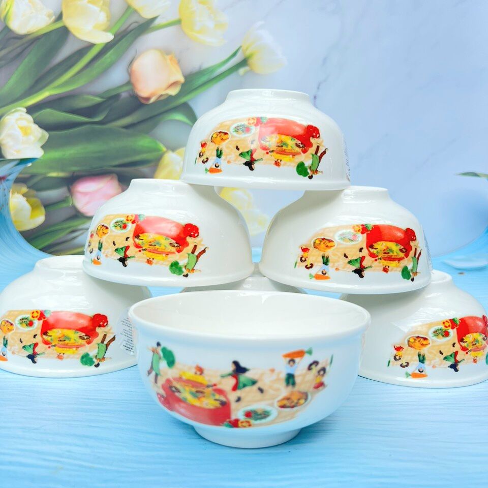 Bộ 10 bát ăn cơm họa tiết anh đào- chén sứ, bát ăn cơm