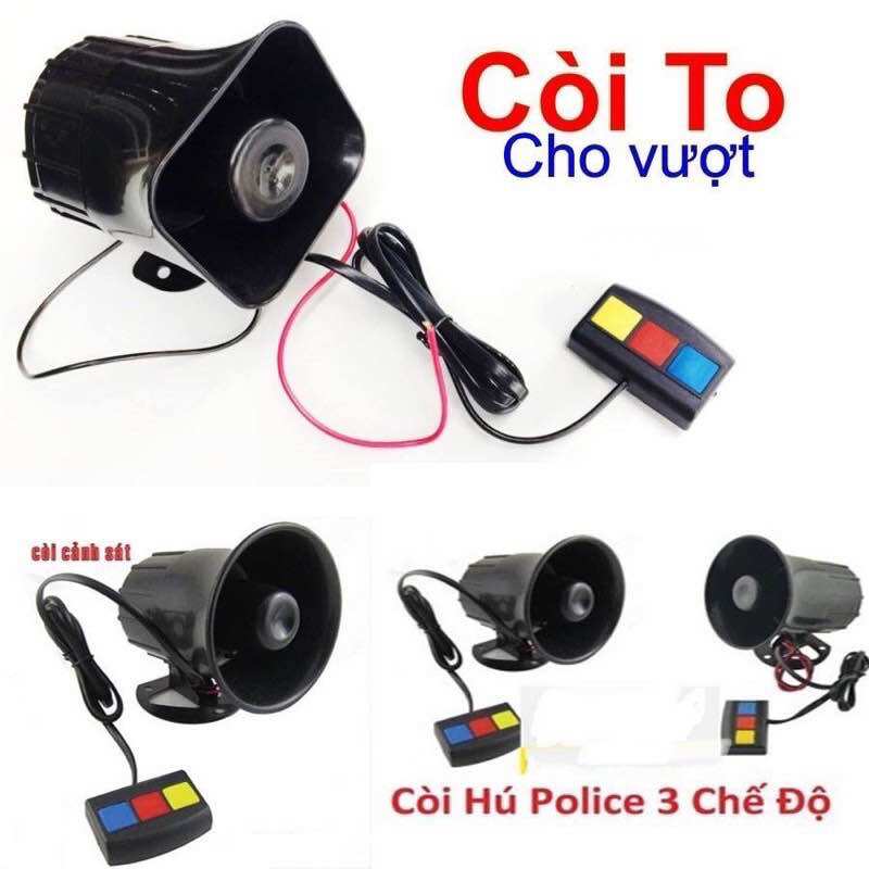 Còi cảnh sát, còi hú 3 chế độ lắp mọi loại xe máy