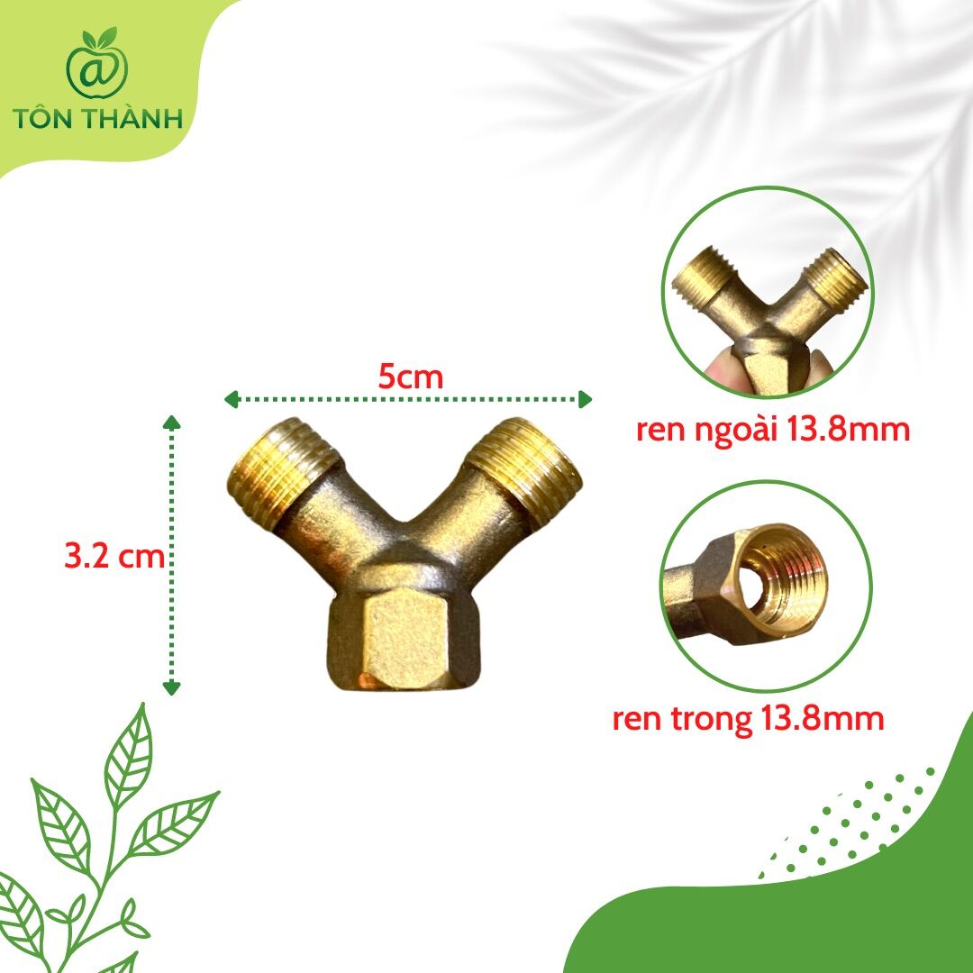 CỤC NỐI CHỮ Y CHỮ T THAU KHỚP CHIA 2 ĐẦU RA RĂNG NGOÀI 14MM