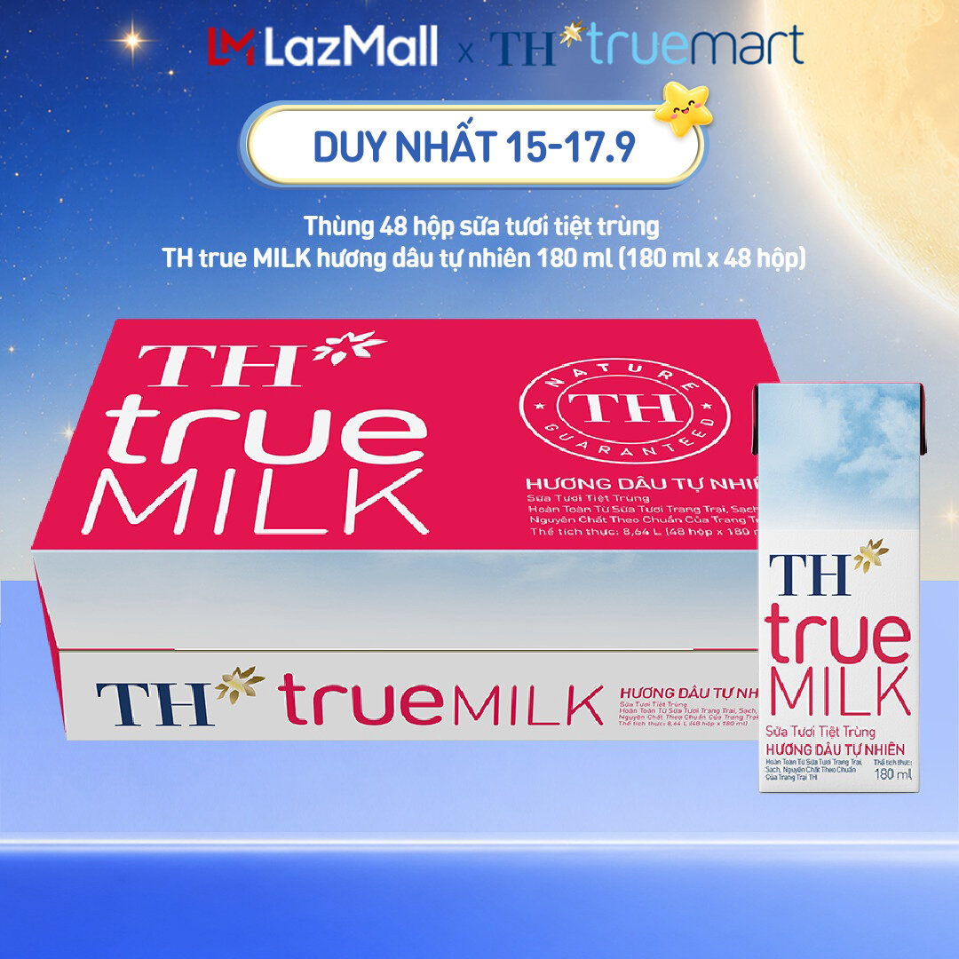 Thùng 48 hộp sữa tươi tiệt trùng TH true MILK hương dâu tự nhiên 180 ml (180 ml x 48)