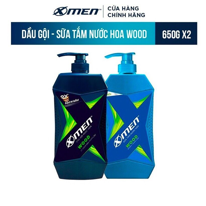 Combo dầu gội và sữa tắm xmen wood hương nước hoa 650g