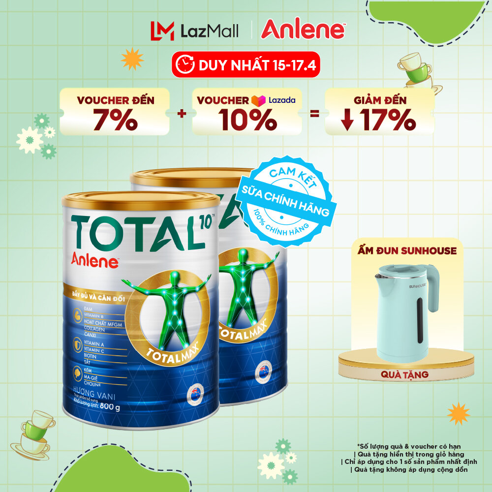 [Voucher giảm đến 26%]Combo 2 Sữa Bột Bổ Sung Dinh Dưỡng Anlene Total 10 Lon 800G