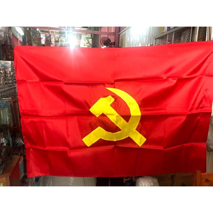 Lá Cờ Đảng, Cờ Búa liềm vải Phi bóng, size 1x1,4met
