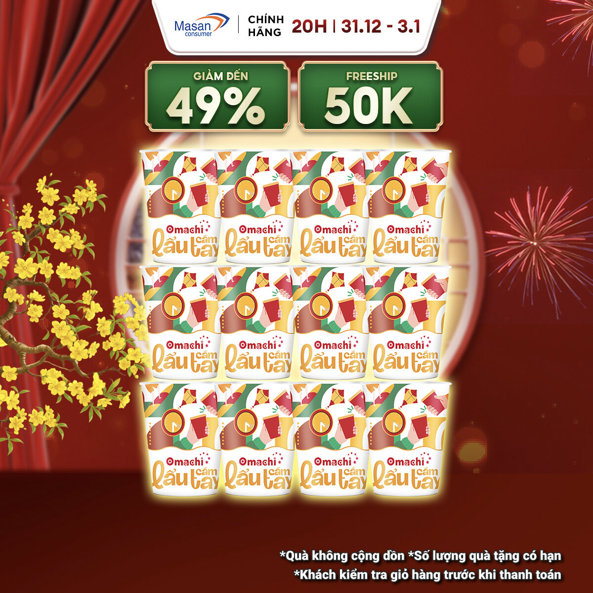   15.12-29.12 Voucher 18% CHO ĐƠN TỪ 199K Mì Omachi lẩu cầm tay hương vị lẩu tomyum hải sản ly x 71gr 