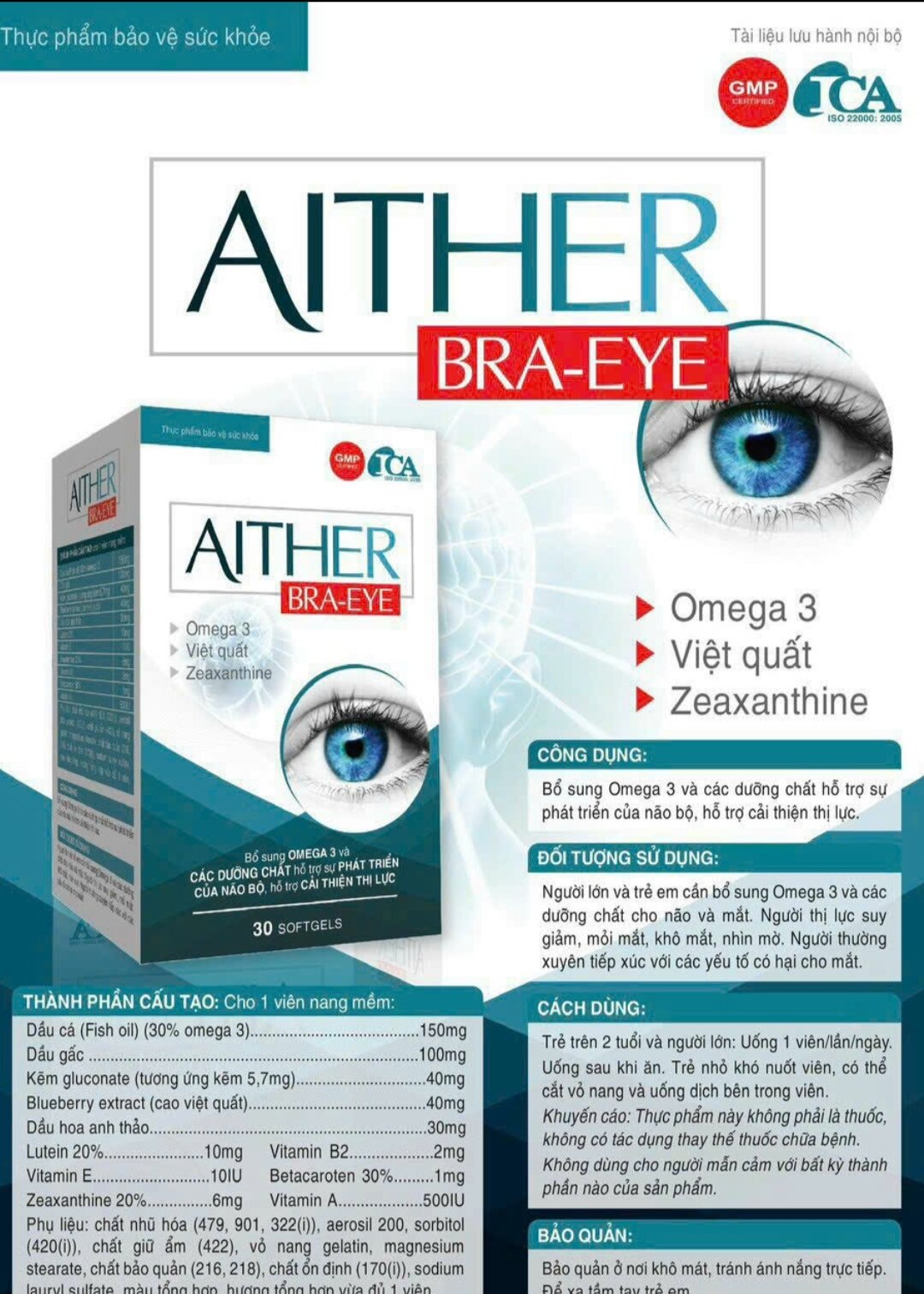 Viên uống bổ Mắt và Não AITHER BRA-EYE ( Hộp 30 viên)