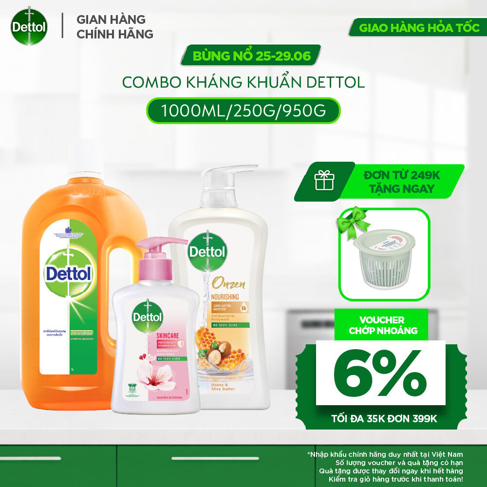 Combo Kháng Khuẩn Toàn Diện: Dung Dịch Diệt Khuẩn Đa năng 1L + Sữa Tắm Kháng Khuẩn Dưỡng Thể 950g + Nước Rửa Tay 250g