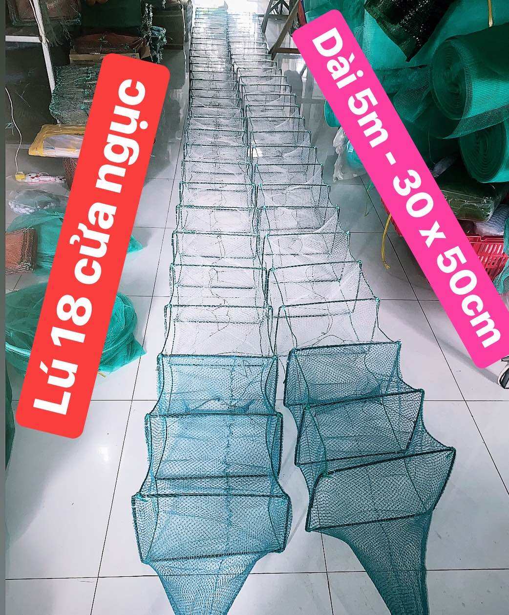 Lú 12 cửa ngục dài 5m Khung 30 x 50cm và 25 x35cm Lú 18 cửa hom Bắt Tôm Bắt Cá, Mặt lưới 1,5p