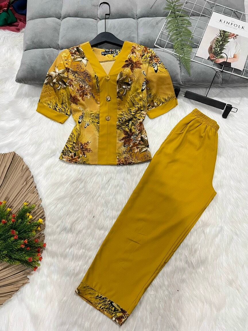 Bộ trung niên dành cho mẹ lụa mango cao cấp có size giao màu ngẫu nhiên