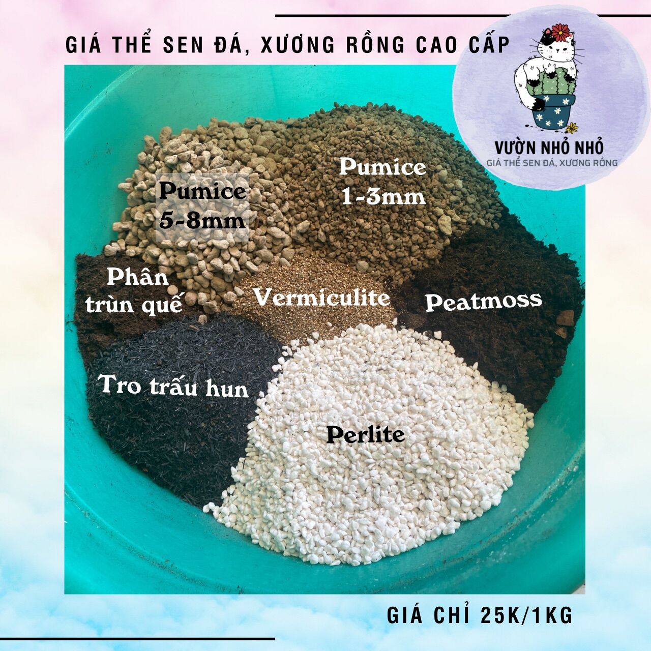 [K có VIFU] 1kg Giá thể, Đất trồng Sen đá, Xương rồng, Hương Thảo trộn sẵn loại Cao Cấp siêu thoáng nước - Vườn Nhỏ Nhỏ