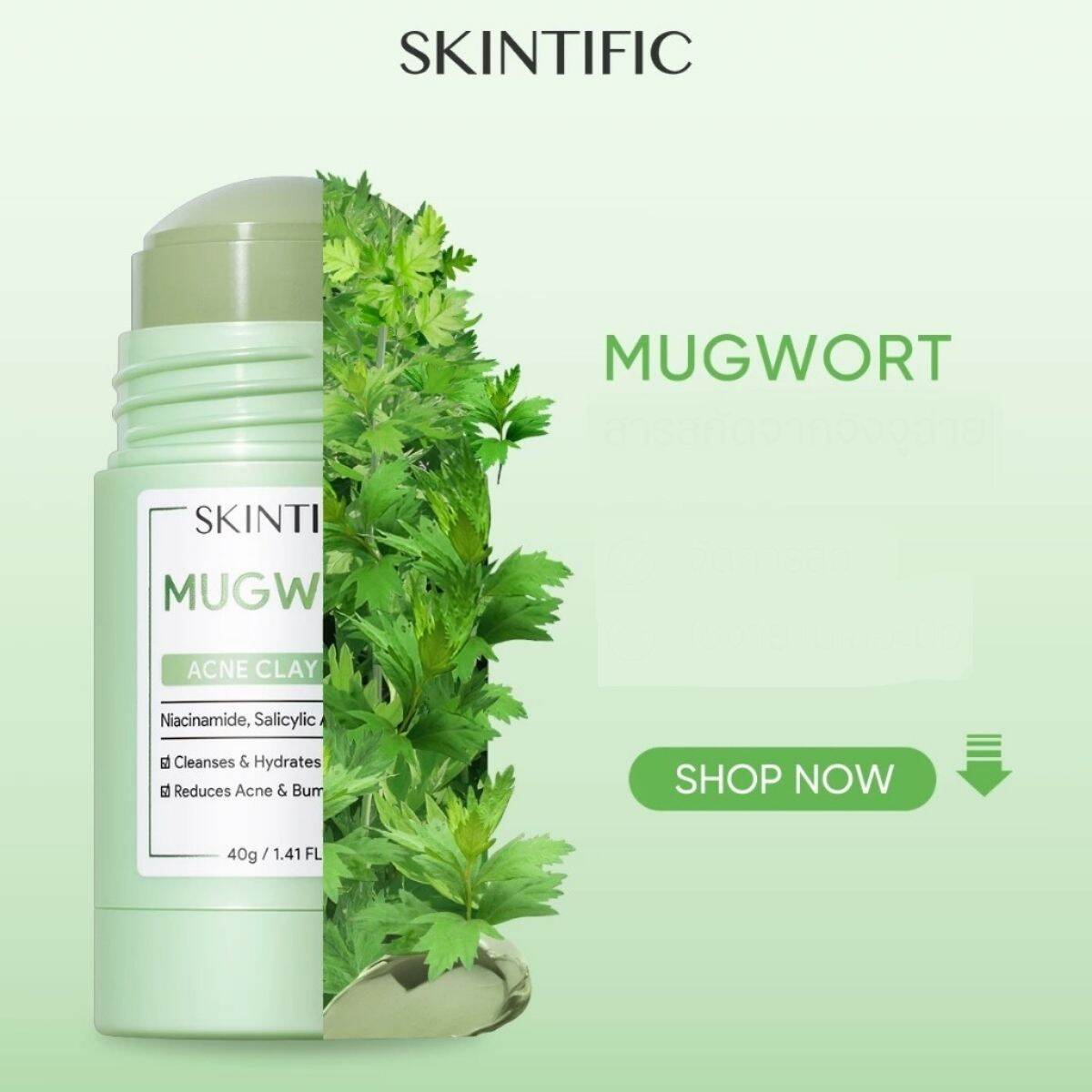 SKINTIFIC Thanh lăn mặt nạ đất sét ngải cứu giảm mụn đất sét Mugwort ANTI PORES & MẶT NẠ ĐẤT SÉT bùn MỤN Cấp ẩm Ngải Cứu 40g