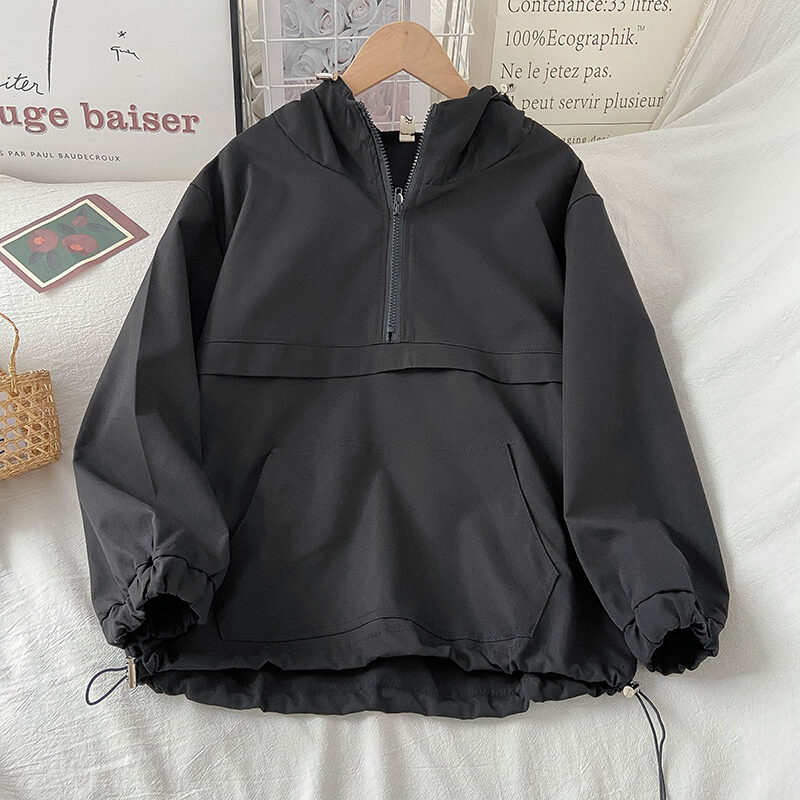 Áo Hoodie Dài Tay Liền Mũ Màu Đen Phong Cách Lười BF Rộng Rãi Phong Cách Hàn Quốc Trang Phục Đi Làm Mẫu Mới Năm 2023 Xuân Thu Nữ Áo Chui Đầu