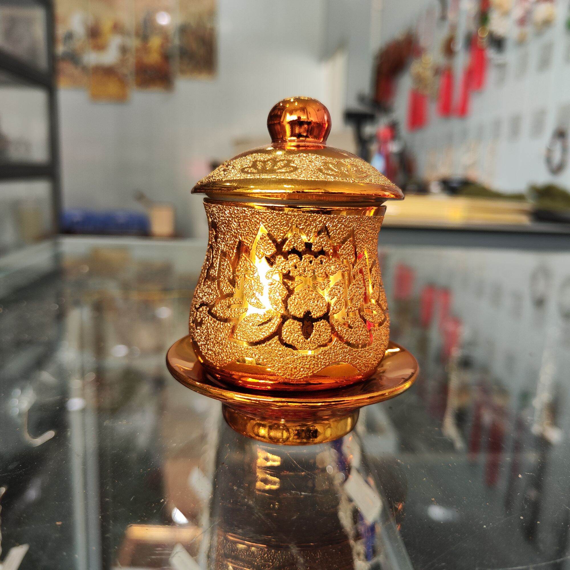 Bộ Thờ Cúng Bình, Dĩa, Lư, Áng 5 Kim Sa Vàng