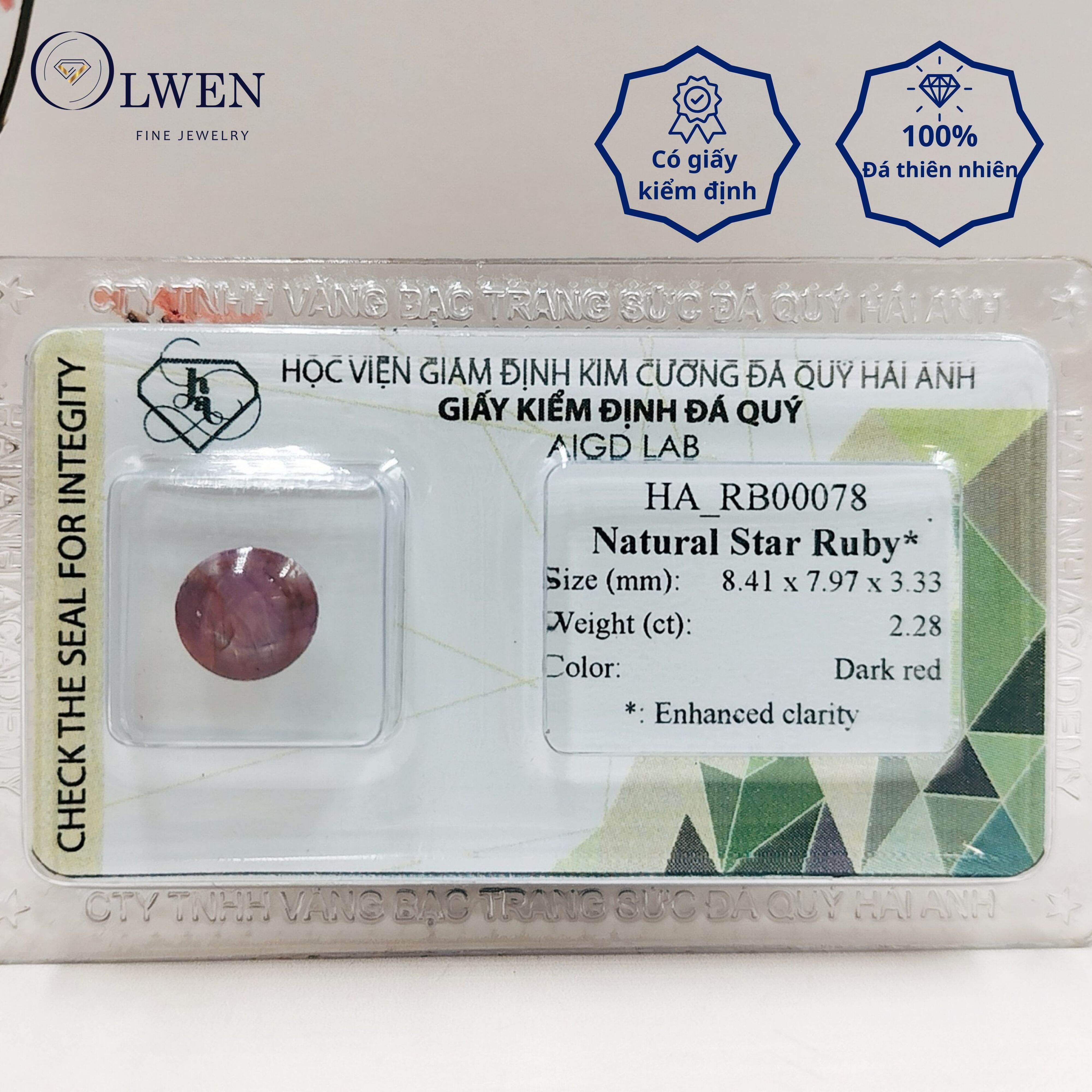 Đá Ruby Tự Nhiên Kiểm định HA-RB00078