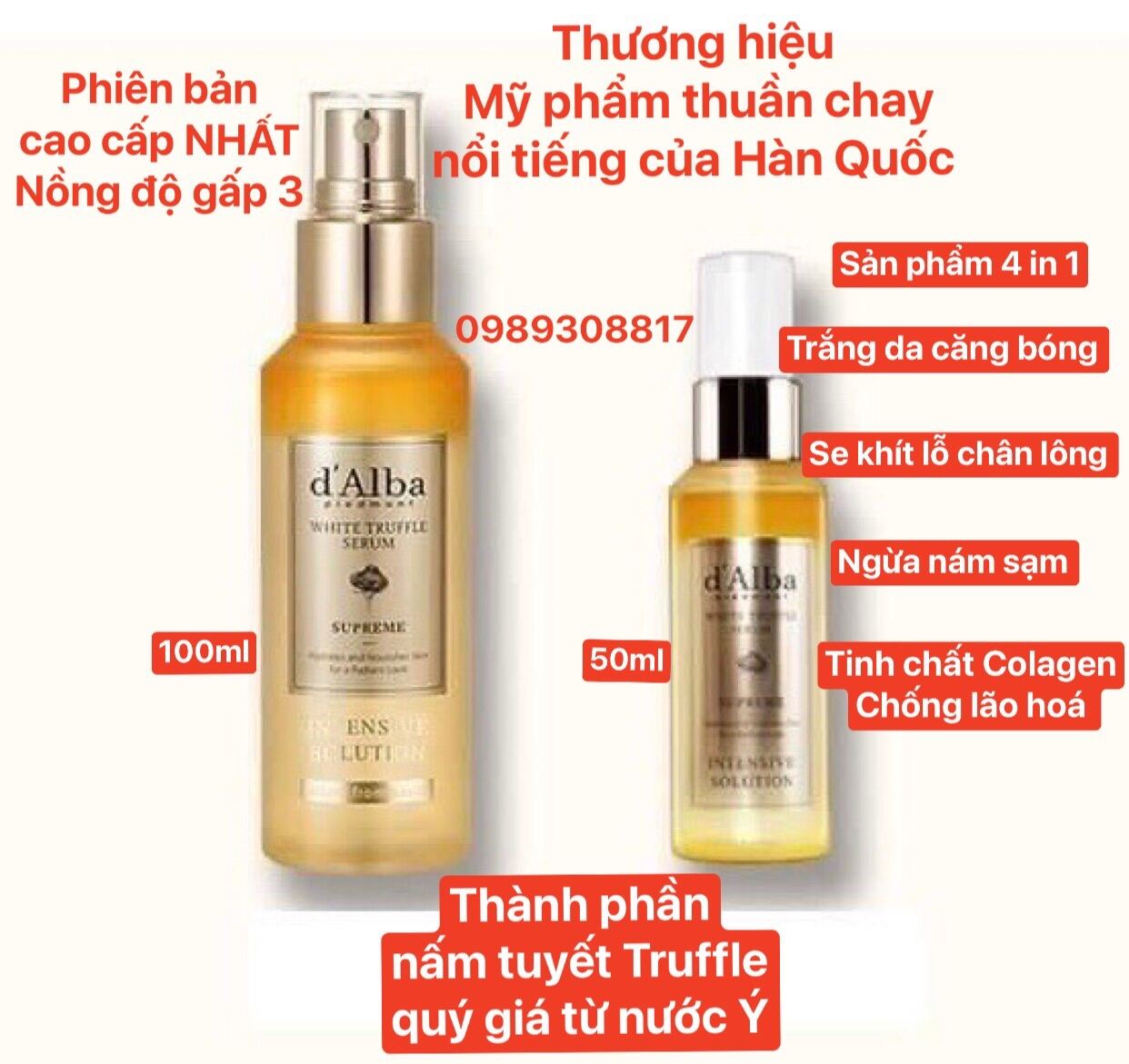 Phiên bản cao cấp - Xịt khoáng căng bóng da tinh chất bơ và vàng 24k d’Alba 100ml nội địa Hàn