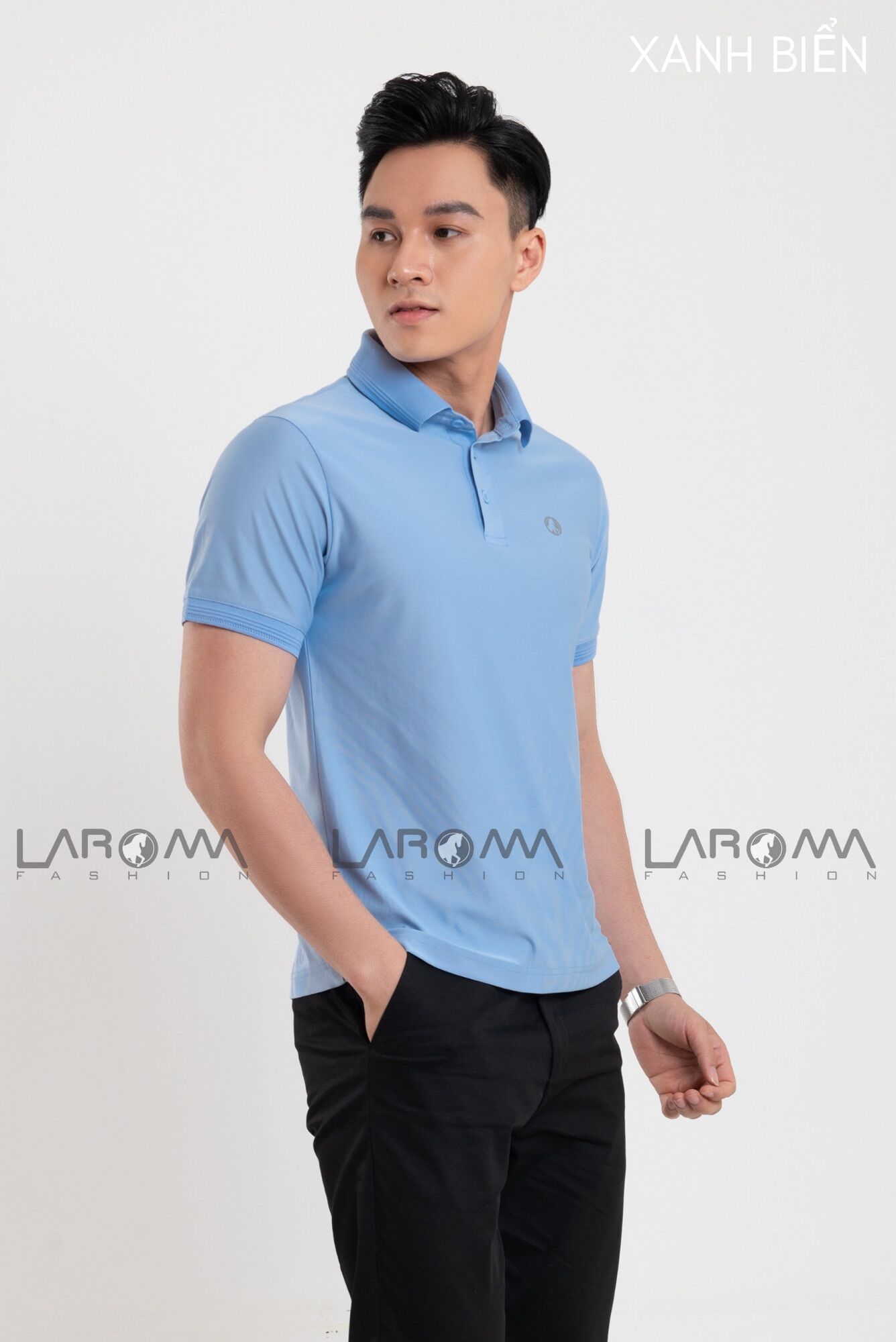 Áo polo Nam Laroma dạng phông chất thun co giãn thấm hút mồ hôi