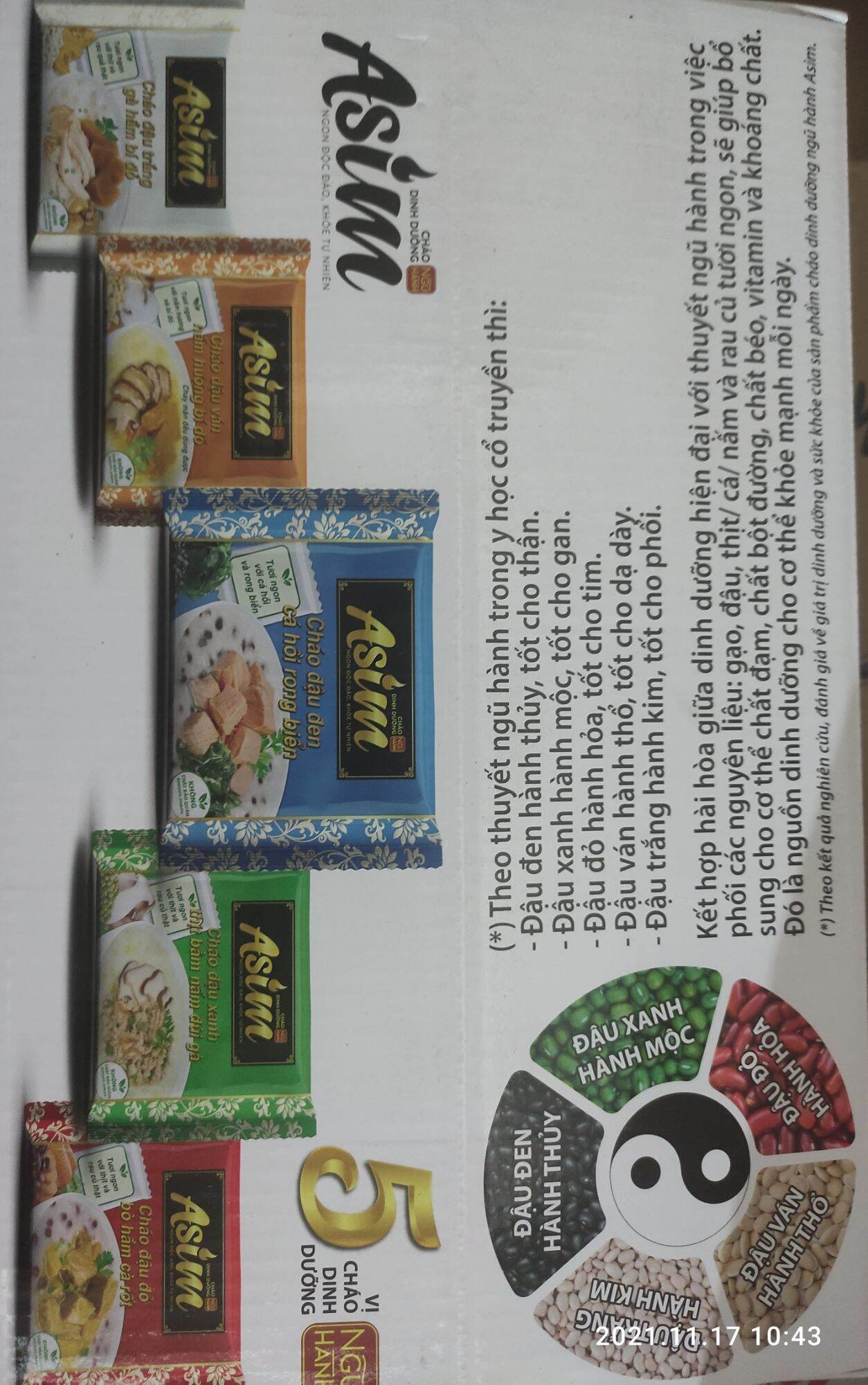CHÁO ASIM NGŨ VỊ (5 LOẠI TRỘN) 72GR(30 GÓI/THÙNG) GẤU ĐỎ
