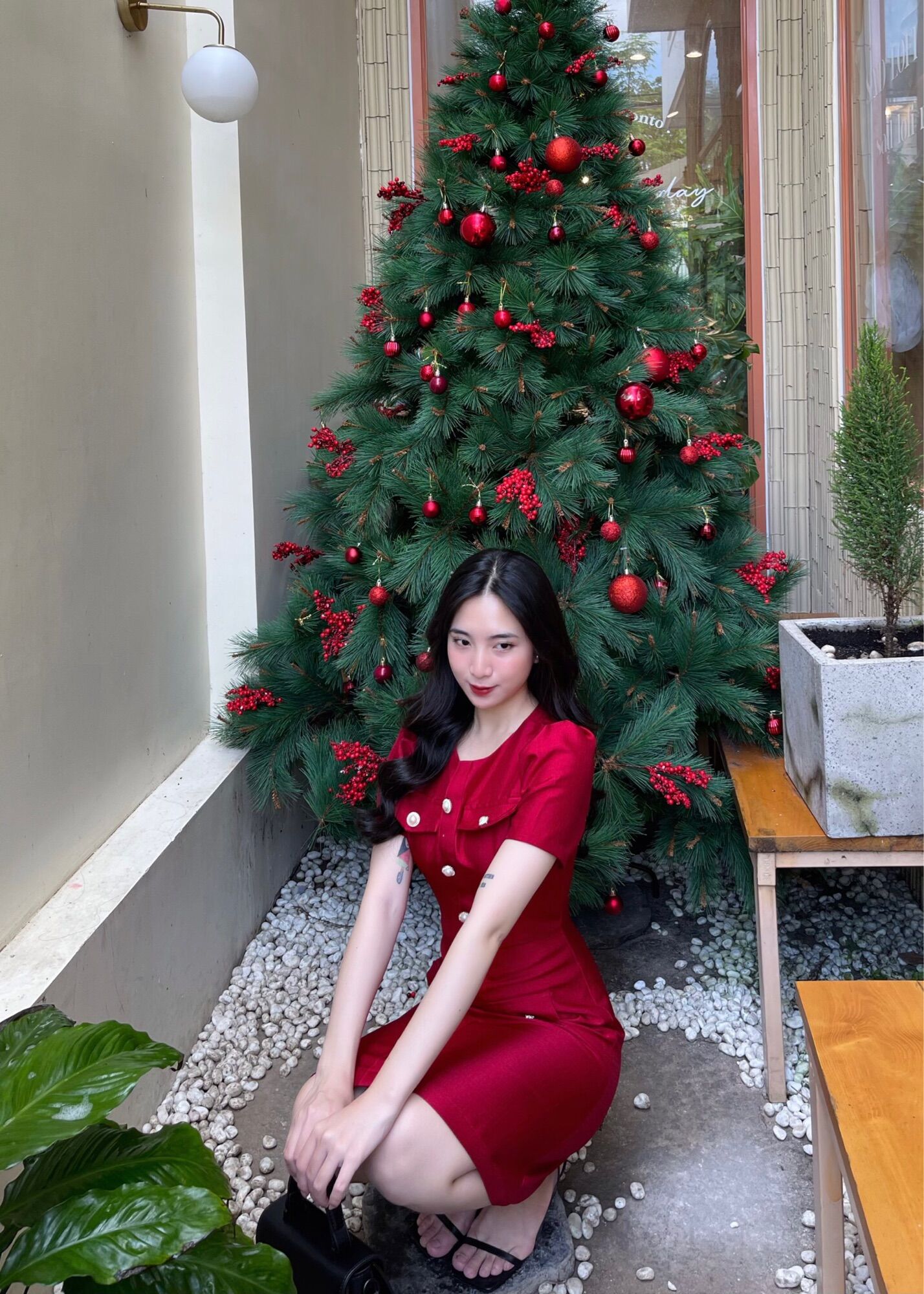 LALLA - Đầm tay ngắn ôm nhẹ nữ