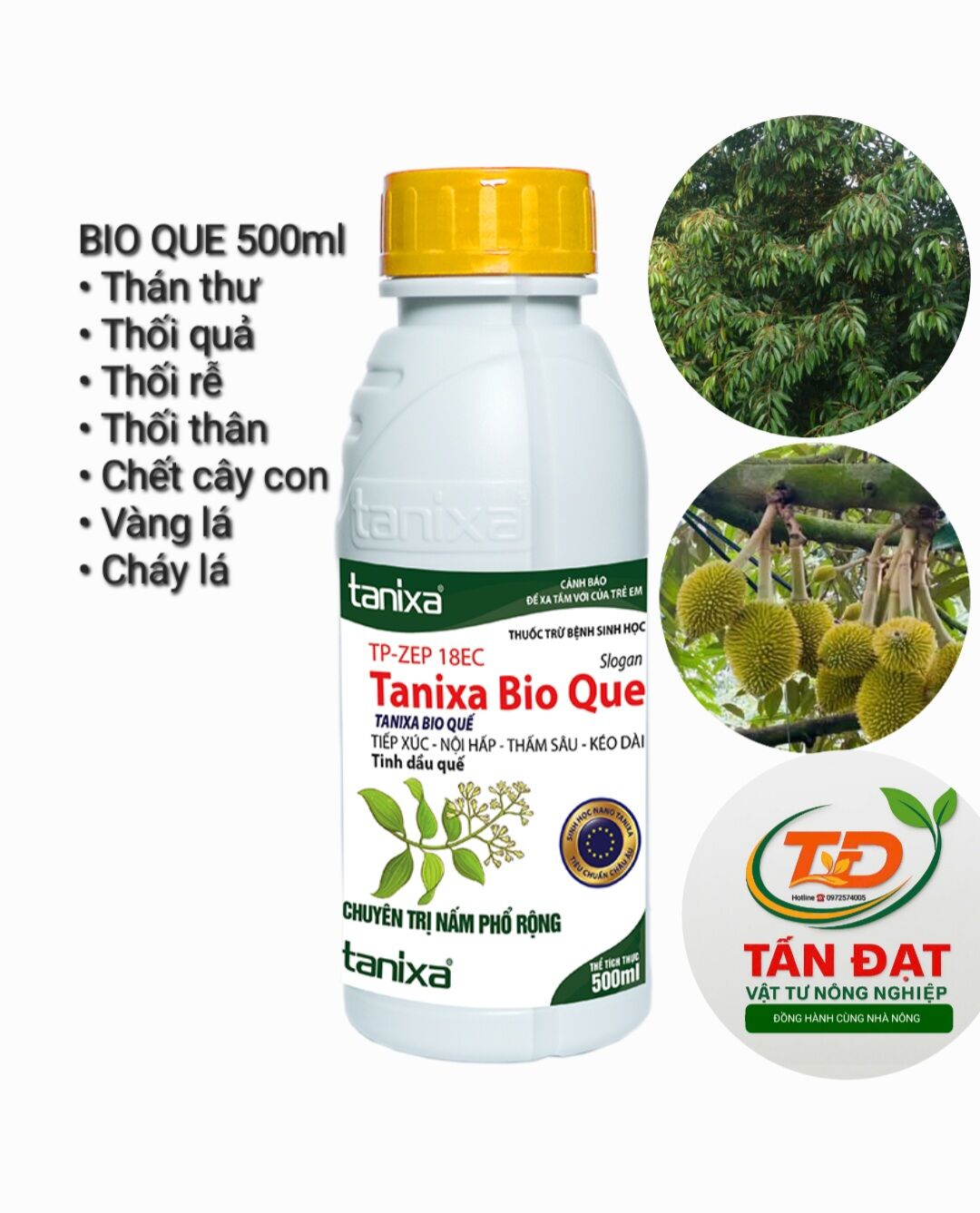 TANIXA BIO QUE chai 500ml Chuyên nấm phổ rộng.

Tiếp xúc – Nội hấp – Thấm sâu – Kéo dài.