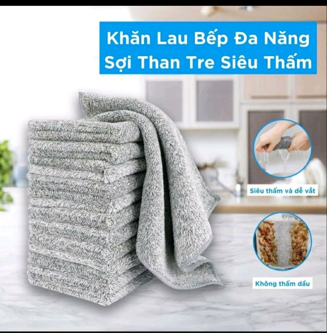 SET 20 Khăn lau 2 mặt 25x25cm sợi than tre, khăn lau tay nhà bếp thấm hút, kháng khuẩn
