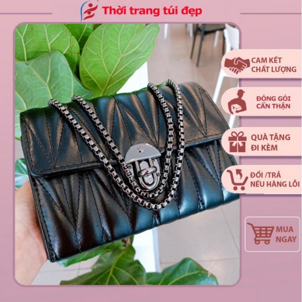 Túi đeo chéo nữ màu đen khoá xoay da mềm giá rẻ siêu hot