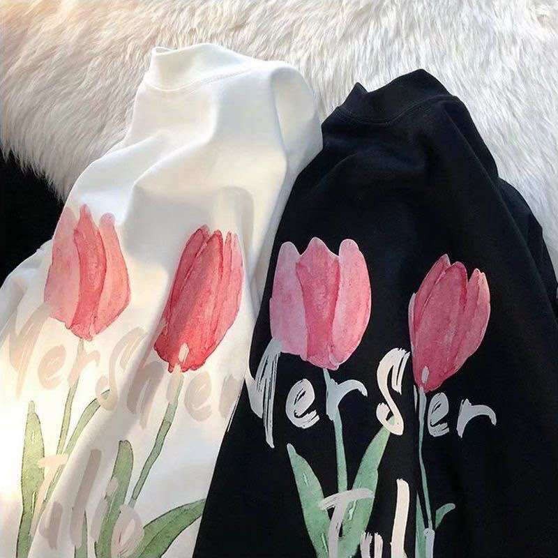 Áo phông , áo thun fom rộng hình bông hoa TuLip