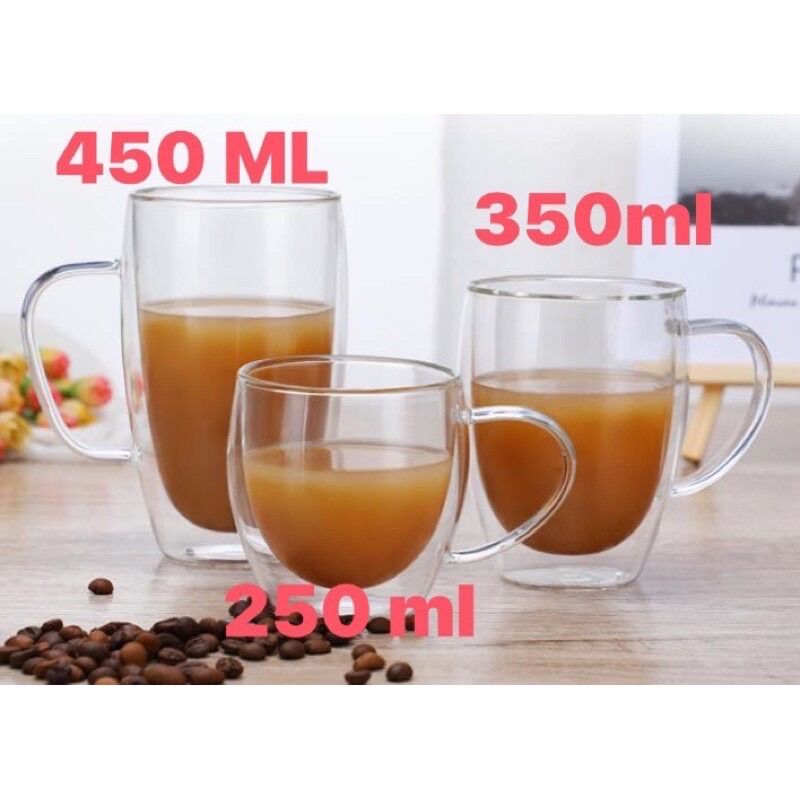 Ly thuỷ tinh hai lớp có quai cầm 450ml