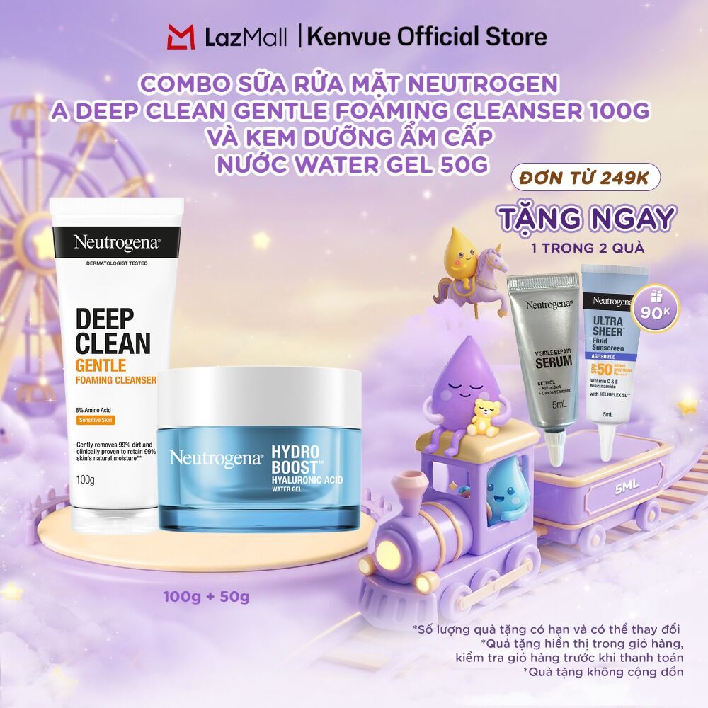 Combo Sữa rửa mặt dạng bọt sạch sâu lành tính Neutrogena Deep Clean Gentle 100g + Kem dưỡng ẩm Water gel 50g