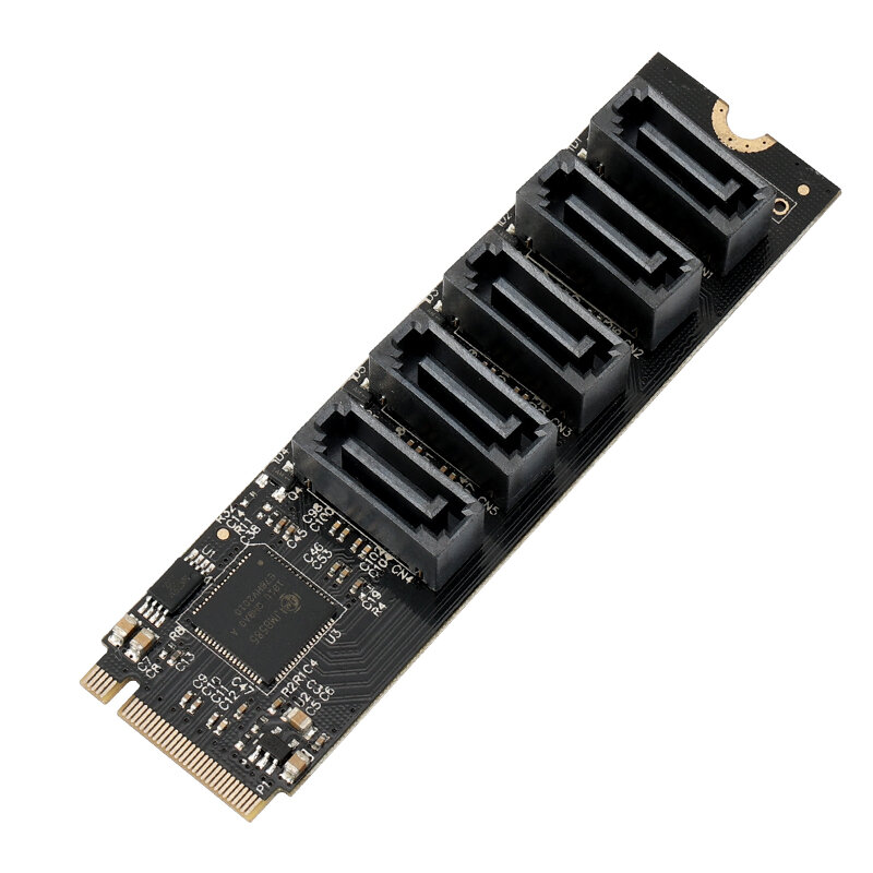 M2 NVMe to Five Port SATA Card M2 Mkey to SATA3.0 Adapter Card Hard Disk Expansion No Driver JMB585 