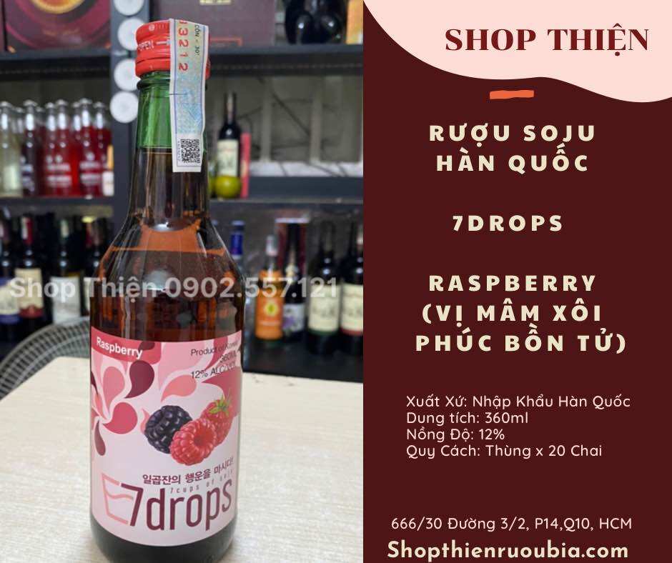 Soju Hàn Quốc 7DROPS RASPBERRY 12% 360ml-Vị Mâm Xôi ( Phúc Bồn Tử)