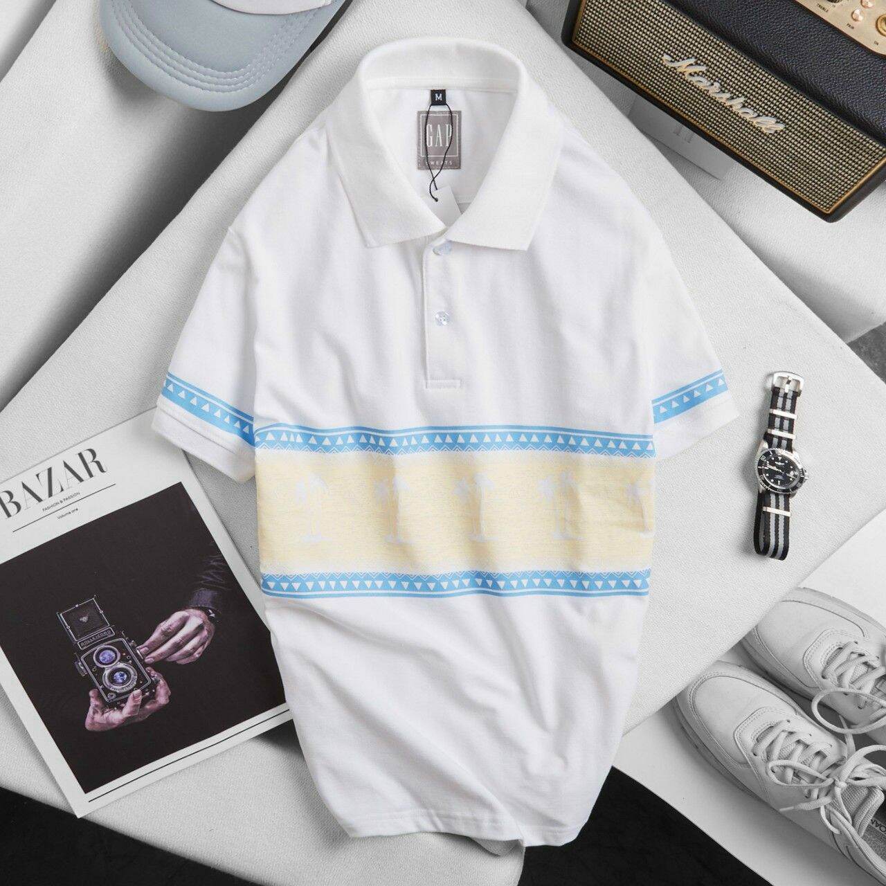 [size to 90-110kg] Áo thun nam cá sấu polo in cây dừa
