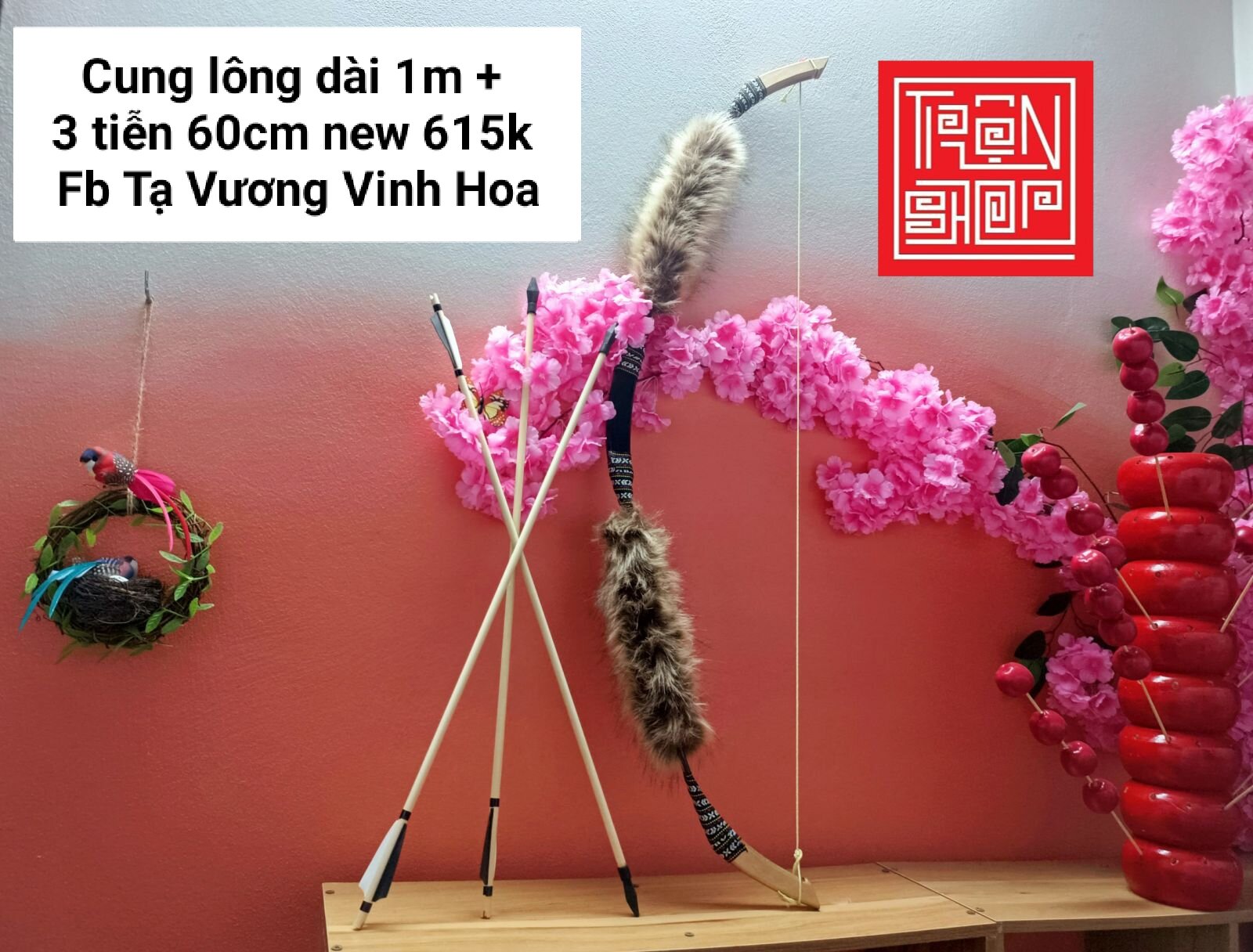 Bộ cung tên lông kèm 3 mũi tên đạo cụ chụp ảnh