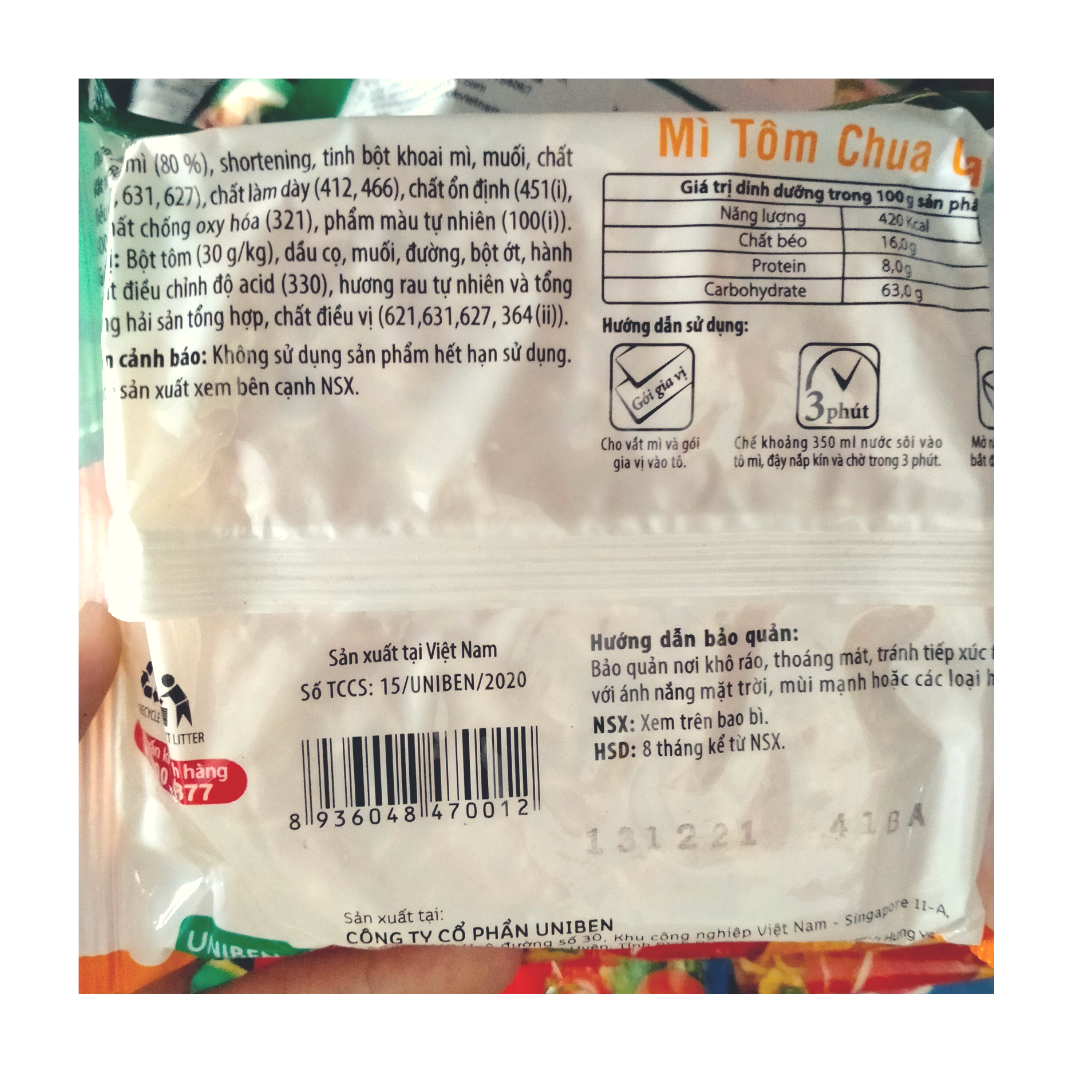 Combo 5 gói mì tôm ăn liền 3 miền 65g