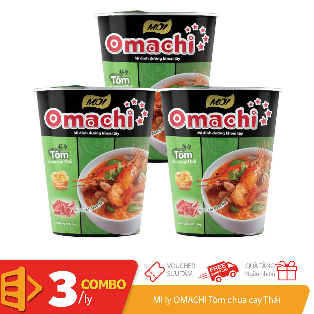 Combo 3 mì ly khoai tây Omachi Tôm chua cay Thái ly 66g x3