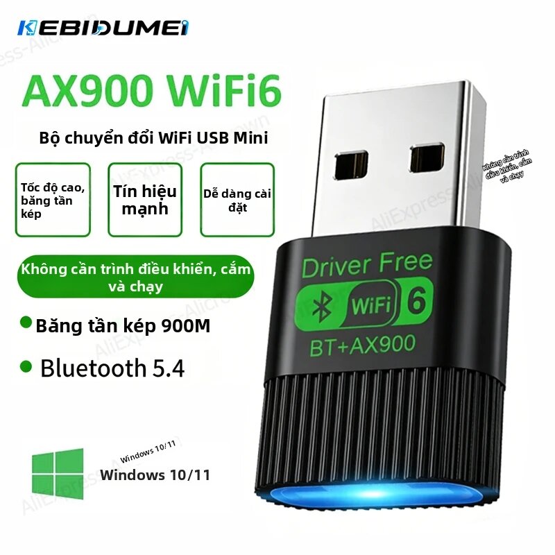 kebidumei | KEBIDUMEI AX900 Dual Band USB WiFi 6 Bluetooth 5.4 Adapter Bộ Thu Mạng Không Dây 2.4G & 5GHz Trình Điều Khiển Miễn Phí Cho Windows 10/11 Giá 159,000 Đồng*Miễn phí vận chuyển