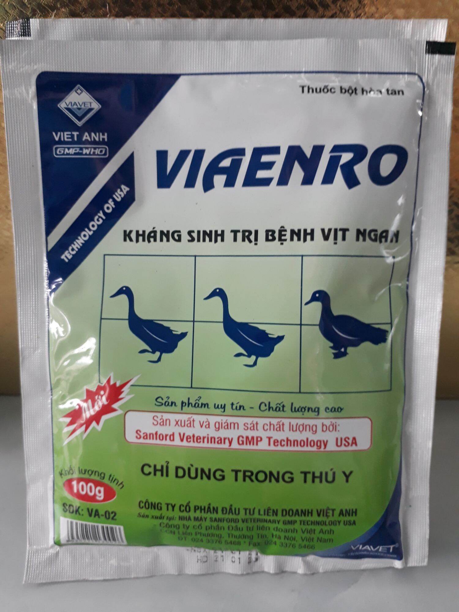 Kháng sinh bệnh vịt ngan, bại liệt tiêu chảy 100gr