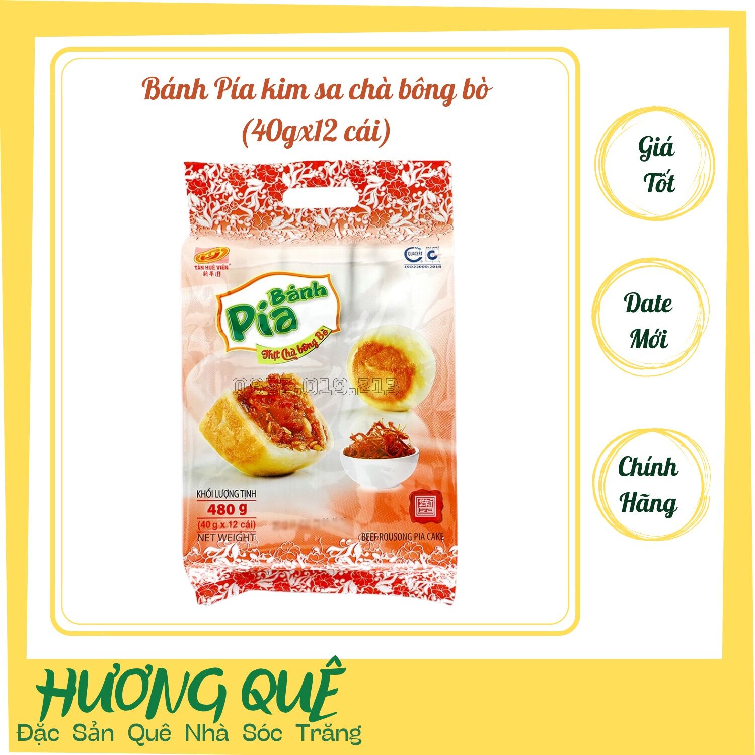 Bánh pía kim sa chà bông bò tân huê viên 12bánh/túi - bánh pía sóc trăng - bánh tết - hương quê