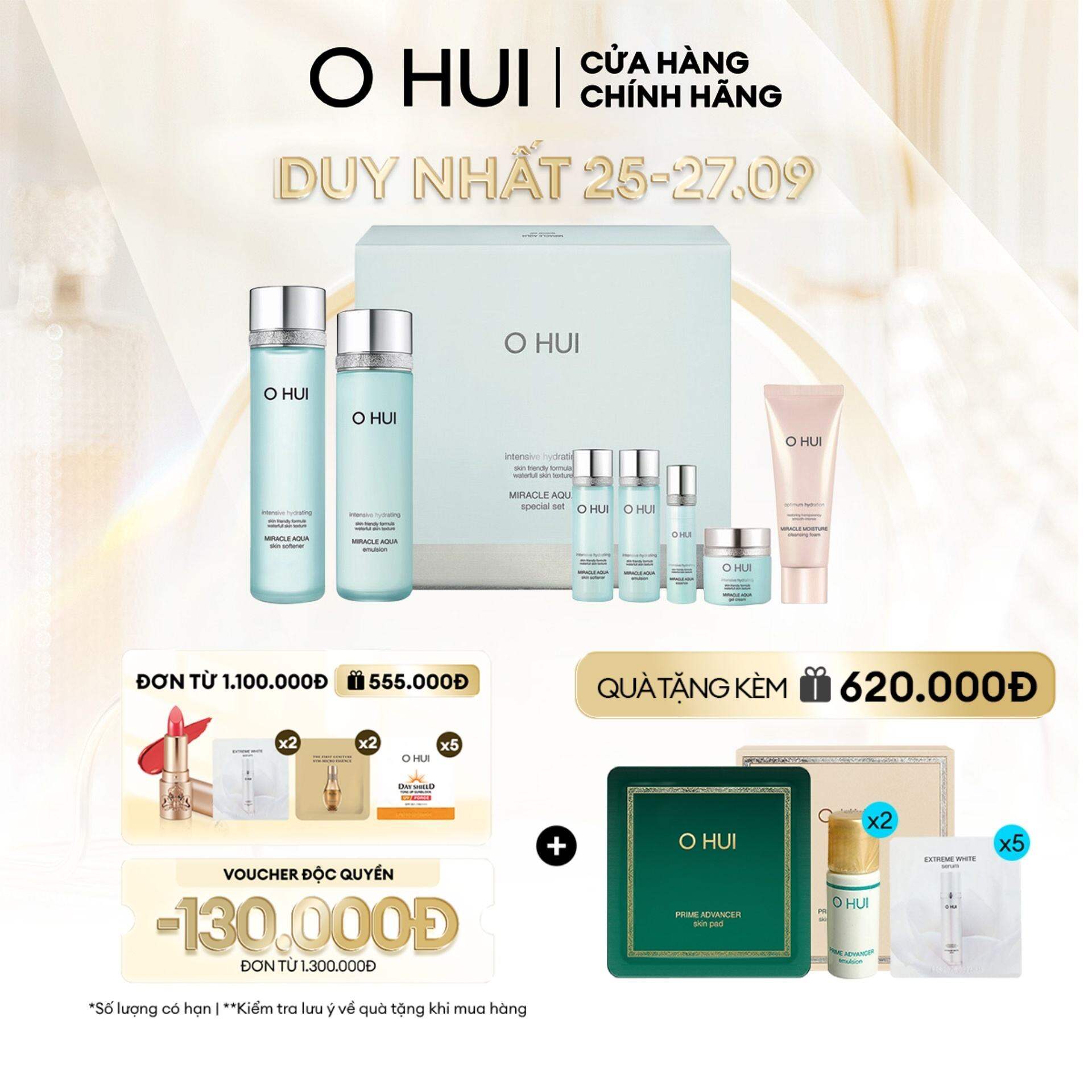Bộ cấp nước dưỡng ẩm da sáng toàn diên 7 món OHUI Miracle Aqua Set 366ml